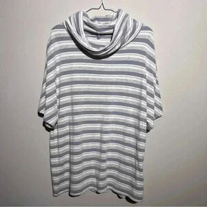 Workshop Soft Cowl Tunic Shirt Gray and White Stripes Casual Travel Work Size L